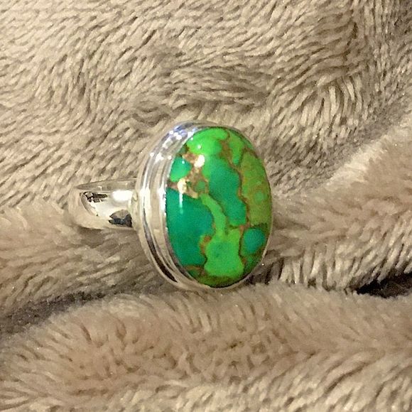 Mohave Green Turquoise Sterling Silver Ring 8-3/4 - Picture 2 of 6
